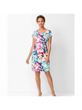 T by TALBOTS Cotton Modal Blend Cross Back Cozy Crush Brushed Floral Dress SPF50